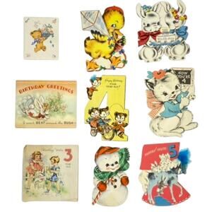 Vintage Childrens Birthday Greeting Cards Lot of 9 Die Cut 1940s 1950s